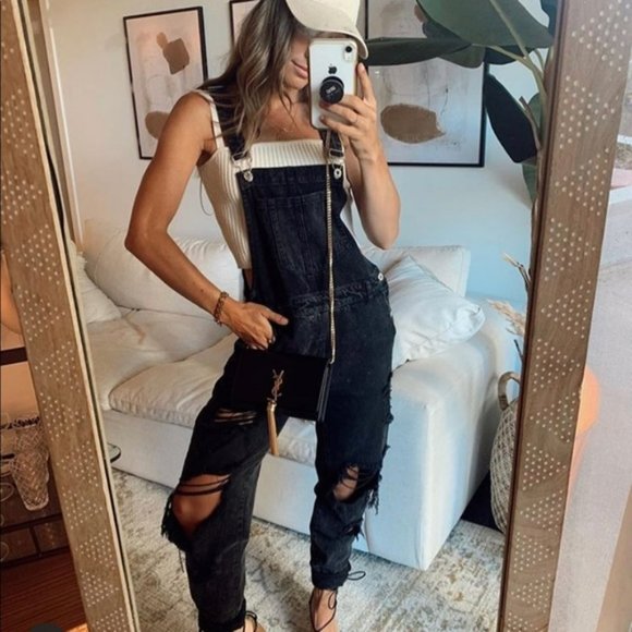 12th Tribe Black Runaway Girl Denim Overalls Size S - Picture 4 of 12